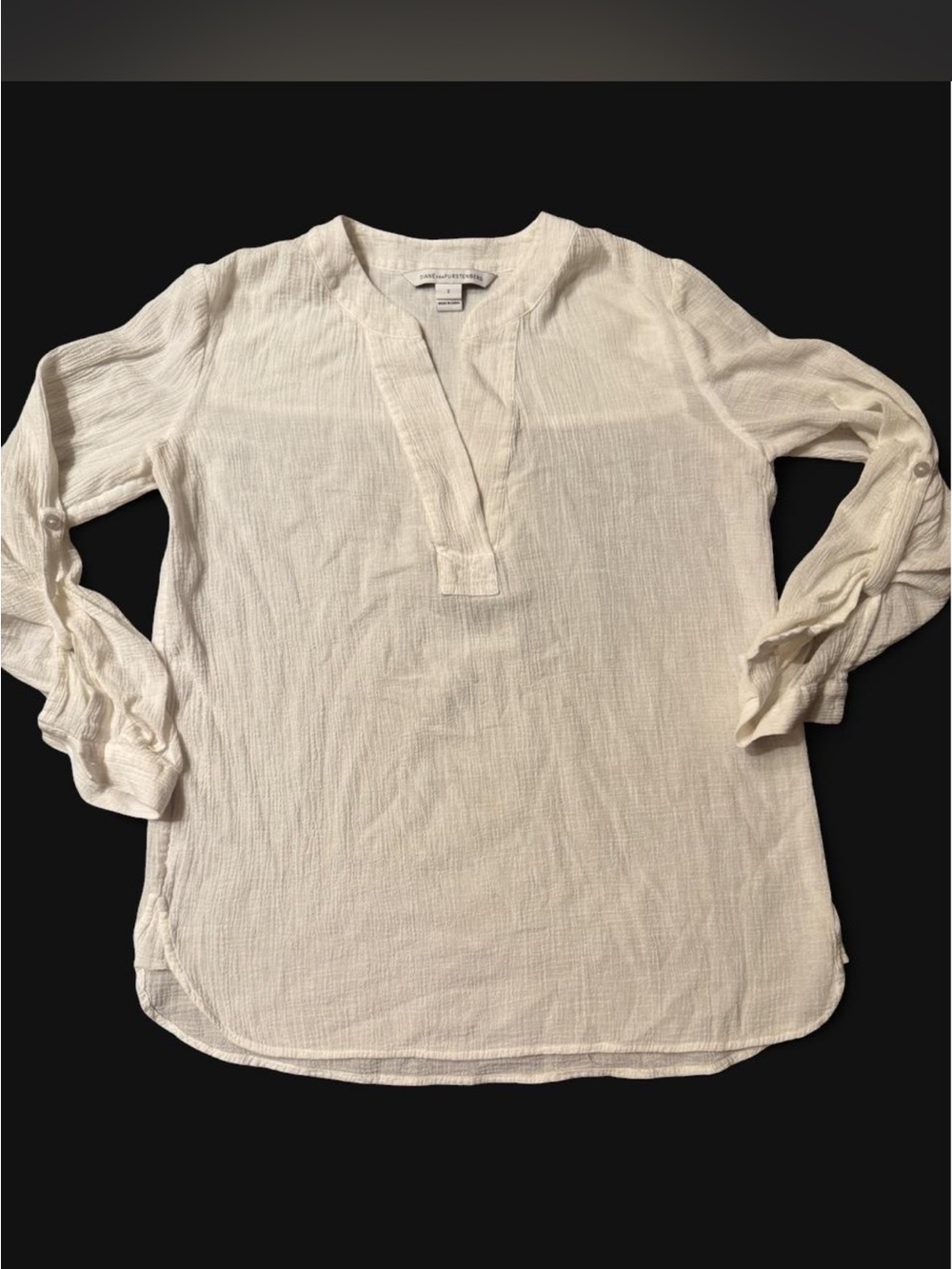 Diane Von Furstenberg Lightweight Cotton Gauze Henley Shirt